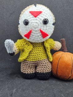 His names was Jason Get your own little Slasher Jason! * contains safety eyes * Friday 13th, Crochet Halloween, Crochet Keychain, Safety Eyes, Crochet Art, Fiber Art, Etsy Accessories