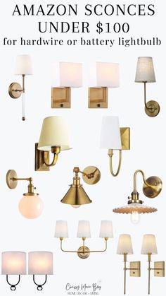 an advertisement for the new lighting company that sells lamps and sconces under $ 100