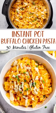 instant pot buffalo chicken pasta in a white bowl