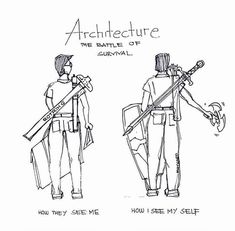 an image of two people with swords in their hands and the words architecture on them