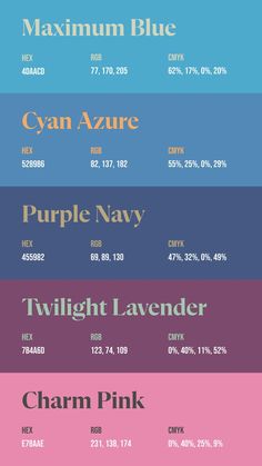 the color scheme for different font styles and colors, including blue, pink, green, yellow