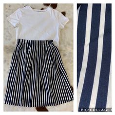 Nwt J Crew Stripe Patterned Skirt Navy And White Stripe Pattern. Lightweight And Flowy W/Liner. Machine Washable. 100% Polyester. Size 2 Width 26” (Stretchable). L 21.5” - About Knee Length Size 4 Width 27” (Stretchable). L 21.5” - About Knee Length Fast Shipping! Smoke Free! Bundle For Discount! Tags: Navy And White Skirt, J Crew, J Crew Skirt, Nautical, Midi Skirt, Flowy, Back To School, Summer, Fall Chic Striped Hem Skirt For Summer, Fitted Skirt With Striped Hem For Summer, White Full Mini Skirt For Day Out, White Mini Skirt For Summer Workwear, White Knee-length Casual Skirt, Relaxed Skirt With Striped Hem For Spring, Chic Skirt With Striped Hem And Relaxed Fit, Casual White Knee-length Skirt, White Midi Skirt For A Day Out