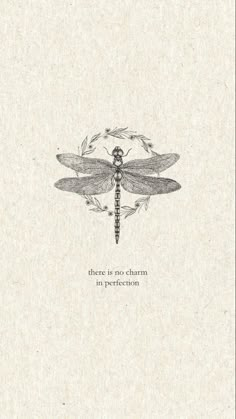 there is no charm in perfectionion by the dragonfly on white paper with black ink