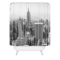 black and white cityscape with skyscrapers in new york, ny shower curtain