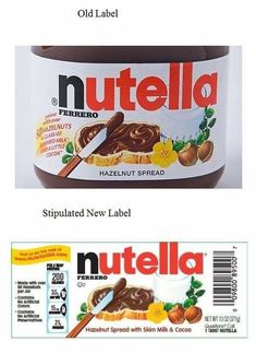 nutella spread and nutella label are shown in two different images, one is white and the other is brown