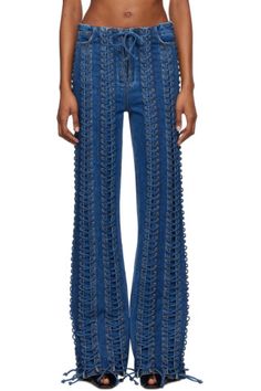 Jean Paul Gaultier - Blue 'The Lace-Up' Jeans Denim Trends, Denim And Lace, Jean Paul, Jean Paul Gaultier, Stretch Denim, Denim Jeans, Straight Leg