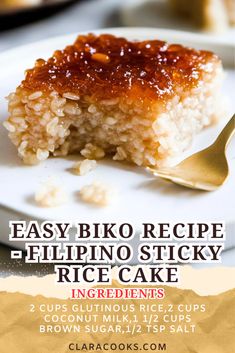 Easy Biko Recipe - Filipino Sticky Rice Cake Sticky Rice Cake Recipe, Biko Recipe, Filipino Dessert Recipes, Sticky Rice Cake, Rice Cake Recipes, Vegetarian Thanksgiving, Pie Crumble, Filipino Desserts, Bread Appetizers