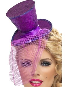 PRICES MAY VARY. Includes Fever Mini Top Hat on Headband, Purple, with Detachable Netting Only available in one size Our dedicated in-house Safety team ensure that all of our products are manufactured and rigorously tested to comply with the latest EU and American Safety standards and regulations. Smiffys is a leading fancy dress supplier and family business with a 123 year heritage in costumes, wigs, make up and accessories. Please note that all our Smiffys products will always come in full Smi Mini Top Hat, Mini Top, Top Hat, Glitter, Purple