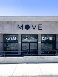 there is a store front with the words move on it