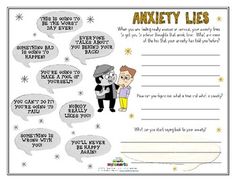 When you are feeling really anxious or nervous, your anxiety tries to get you to believe thoughts that arent true.What are some of lies that your anxiety has told you before?This worksheet is a fillable PDF which means that it can be clicked and typed into directly on a device. It is convenient for distance learning and telehealth services! Click here to learn more about how to use fillable PDFs.About Mylemarks!Mylemarks.com is your destination for engaging and interactive counseling resources d Cbt Therapy Worksheets, Therapeutic Worksheets, Therapy Interventions, Cbt Worksheets, Cbt Therapy, Healthy Coping Skills, Counseling Kids, Elementary Counseling, Therapeutic Activities