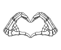 two hands in the shape of a heart with their fingers extended out to form a skeleton