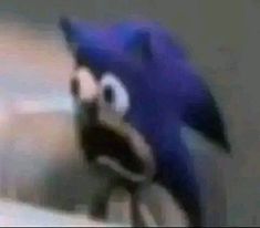 a blurry image of a blue bird with an angry look on it's face