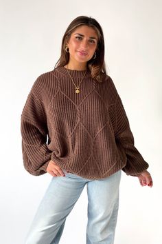 Logan Oversized Sweater in Brown Brown Winter Sweatshirt, Cheap Oversized Brown Sweatshirt, Affordable Brown Oversized Tops, Cheap Oversized Winter Tops, Affordable Trendy Sweater For Fall, Affordable Trendy Fall Sweater, Cute Oversized Sweaters Boohoo, Cheap Oversized Sweater For Day Out, Cheap Oversized Tops For Fall