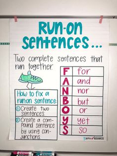 a white board with writing on it that says run - on sentences