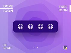 a purple button with three smiley faces and the word dope icon above it on a purple background