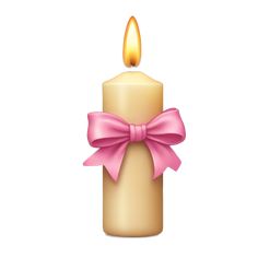 a lit candle with a pink bow on the top and bottom, in front of a white background