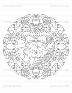 a coloring page with an image of a bell in the center and flowers around it