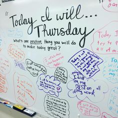 a white board with writing on it that says today i will thursday