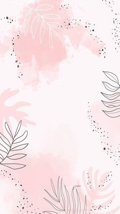 a pink and black watercolor background with leaves