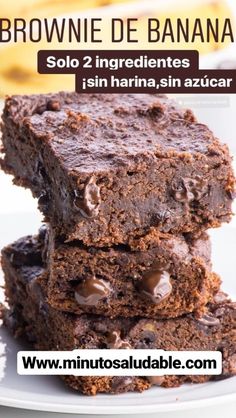 three brownies stacked on top of each other with chocolate chips in the middle and text overlay