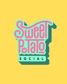 the sweet place social logo is shown in pink and blue on a yellow background with green lettering