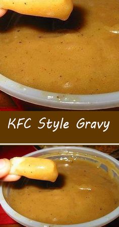 two pictures showing how to make kfc style gravy