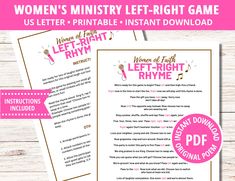 the women's ministry left - right game is shown with instructions for how to use it