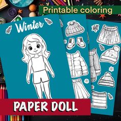 Paper Doll Coloring, Coloring Paper, Winter Paper, Paper Clothes, Paper Doll Dress, Thema Winter, Winter Girl, Felt Tip, Winter Girls