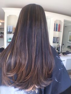 Voyage Hair Highlights, Dark Brown Hair With Babylights, Long Hair Highlights, Long Shiny Hair, Straight Hair Cuts, Hair Inspiration Long