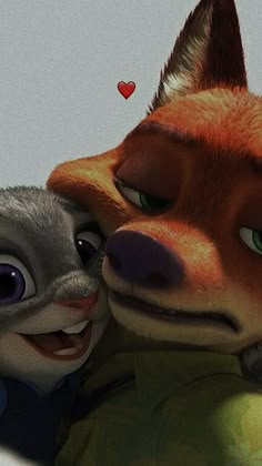 the fox and the hound are hugging each other with their mouths open as if they were kissing