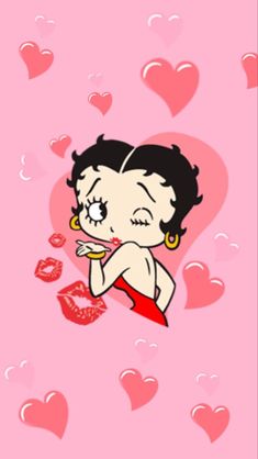 an image of a woman with lipstick on her lips and hearts in the air behind her