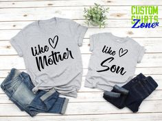 "Like Mom Like Son Shirt, Matching Mom and Son Shirt, Mother's Day Gift, Mama and Son Shirt, Baby Shower Gift Shirt, Mother and Son Gift 🎁 Enjoy your shopping ! Need custom made shirts? Don't hesitate to message us! Thanks for your support! CustomShirtsZone_ Family ----- How To Order ----- 1-) Please, check and review all the photos. 2-) Choose your t-shirt size and color. *Different styles of shirts may have different shades of same color choice due to different manufacturer brands. *For this Mama And Son, Mother Daughter Matching Shirts, Mommy Son Outfits, Mom And Son, Matching Mom, Mother And Son, Custom Made Shirts, Matching Sweaters, Bride Shirts