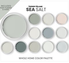 the modern farmhouse paint palette is shown in twelve colors, including blue and grays