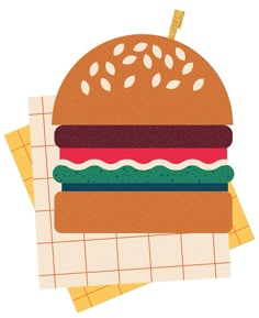 a large hamburger sitting on top of a piece of paper