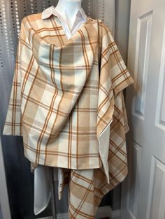 One of a Kind Handmade lined winter shawl Fall Beige Outerwear With Scarf, One Size Fall Cape With Scarf, One Size Fall Cape With Scarf Detail, Oversized Brown Cape Shawl, Beige Cape For Cold Weather In Fall, One Size Fall Cape Shawl, One Size Cape Shawl For Fall, Fall Outerwear Shawl With Scarf, Fall Cape Shawl One Size