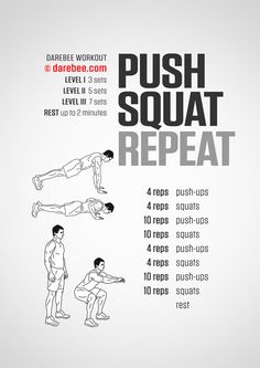 the push squat repeat poster shows how to do an exercise with one hand and two hands