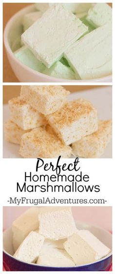 marshmallows in a bowl with the words perfect homemade marshmallows