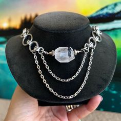 Handmade . Maille Links Stainless Steel Choker Necklace With Rutilated Quartz Crystal Charm. Choker Necklace Is Adjustable 14 To 17 Inch Long ( If You Need A Different Size Lmk ) Chains Are Nickel Free , Allergy Free , Hypoallergenic , No Itching . Tags : Gem / Gems / Gemstones / Crystals / Boho / #Bohemian / Bohochic / Goth / #Gothic / Punk / Emo / Victorian / Queen / Viking / Celt / #Celtic / Moon Child / Moon Phase / Witch / Fairy / Mermaid / Unicorn / Rock & Roll / Rocker / Rock Chic / Biker Silver Chain Choker Necklace, Victorian Queen, Witch Fairy, Celtic Moon, Quartz Choker, Mermaid Unicorn, Rutilated Quartz Crystal, Charm Choker Necklace, Biker Gifts