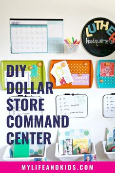 a white wall with lots of magnets on it and the words diy dollar store command