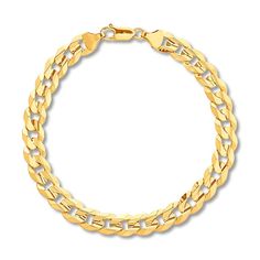 This attractive 8.5-inch bracelet for her features Cuban links for extra allure. Fashioned in 14K yellow gold, the 5mm wide bracelet secures with a lobster clasp. Cuban Link Bracelet, Jewelry Education, Jewelry Advice, Wide Bracelet, Yellow Gold Bracelet, Yellow Gold Chain, Cuban Link Chain, Bracelet Clasps, Cuban Link