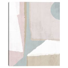 an abstract painting with pastel colors and shapes on it's canvas, showing the back side