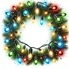 a christmas wreath with lights and pine branches