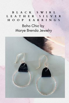 Boho Chic Hoop Earrings. These black Leather hooped earrings add sophistication and fun to your casual wardrobe with the added handcrafted swirl design on the leather strap. You will love the way these hoop earrings turn and sparkle. They are both lightweight and stylish with a soft swirl design. With our signature and unique sterling silver ear wires, these hoop earrings are a perfection jewelry accessory to any outfit. Gift Bag included! Earrings Boho, Fashion Room