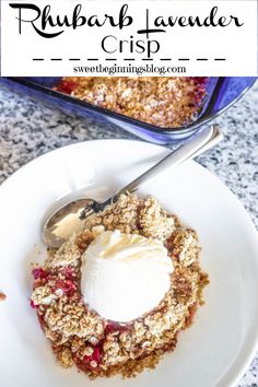 a white plate topped with a crumbled dessert