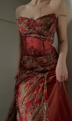 Gold And Red Dress, Patterned Outfits, Gold And Red, Dreamy Dress