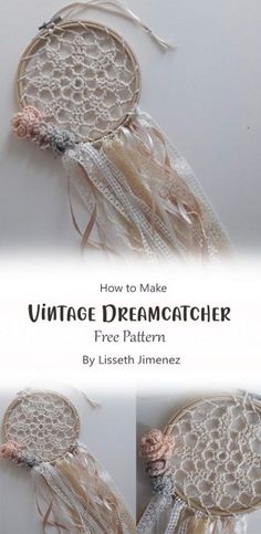 an image of a dream catcher made out of yarn and lace with the words how to make vintage dream catcher free pattern