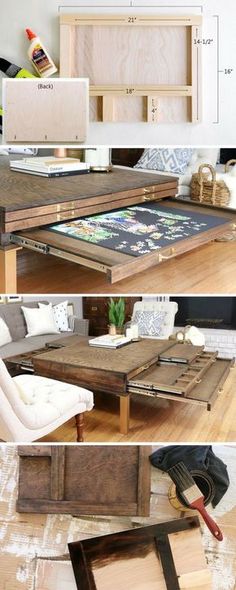 the table is made out of wood and has drawers on each side to hold items