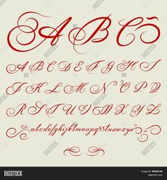 an old fashioned script with swirly font and lowercase letters, in red ink