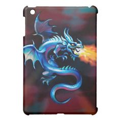 a blue dragon flying through the sky ipad case