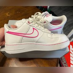 Nike Air Forces In Good Condition. White And Pink Size 7.5 Nike Air Forces, Air Forces, Nike Pink, Nike Shoes Women, Shoes Women, Nike Air Force, Air Force, Nike Shoes, Nike Women